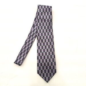 Martin Wang 100% Silk Men’s Tie Black Silver Purple Geometric Size O/S